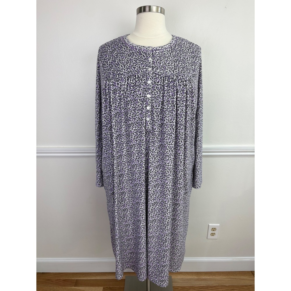 Aria Collection Stretch Velour Full Length Nightgown Size 3X Purple Floral Soft
